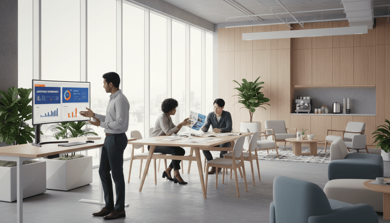 Team collaborating on digital marketing strategy and campaign planning