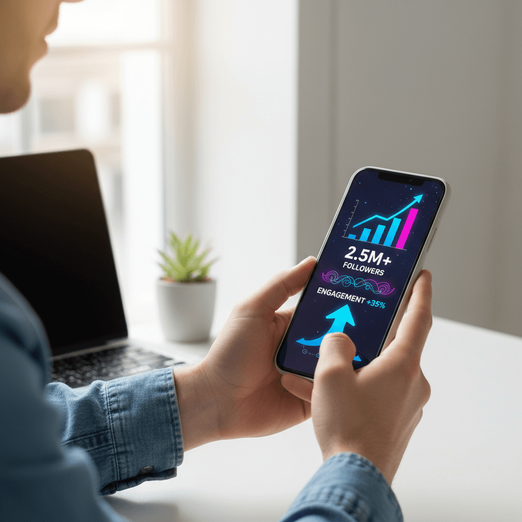 Mobile screen showing social media performance and engagement analytics